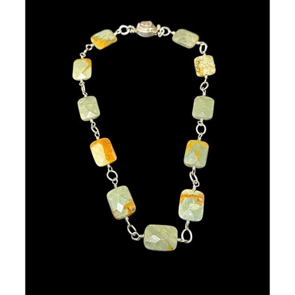 Vintage Southwestern Sterling Silver and Jasper Beaded Necklace Rectangle - Picture 1 of 7